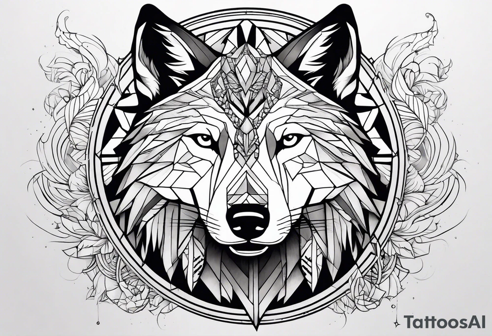 Un loup énervé avec la moitié de sa tête en squelette tattoo idea