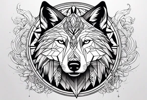 Un loup énervé avec la moitié de sa tête en squelette tattoo idea
