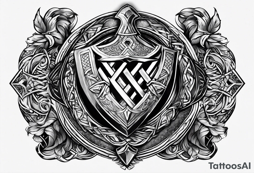 Valhalla  sword shield axe Valknut fog tattoo idea