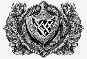 Valhalla  sword shield axe Valknut fog tattoo idea