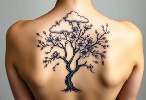 Powerful flower tree with cloud over it tattoo idea