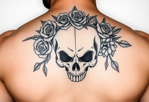 ornate skull adorned with crown of wild roses and thorns tattoo idea