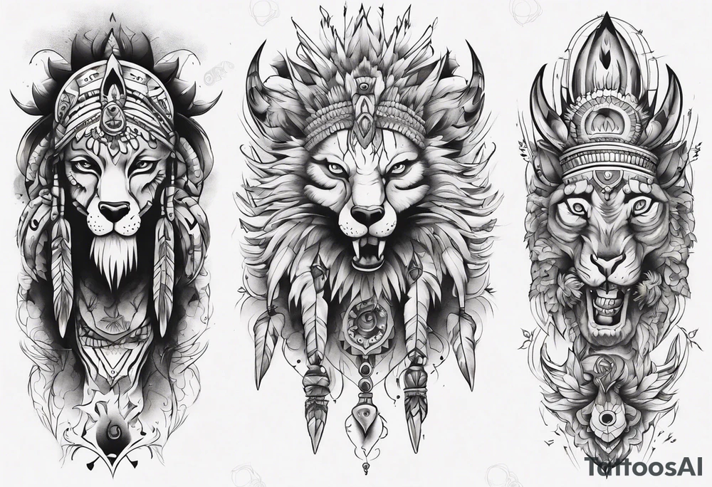 indian leg sleeve with maybe some animals evil looking tattoo idea