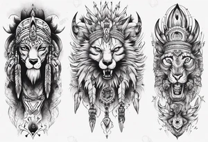indian leg sleeve with maybe some animals evil looking tattoo idea