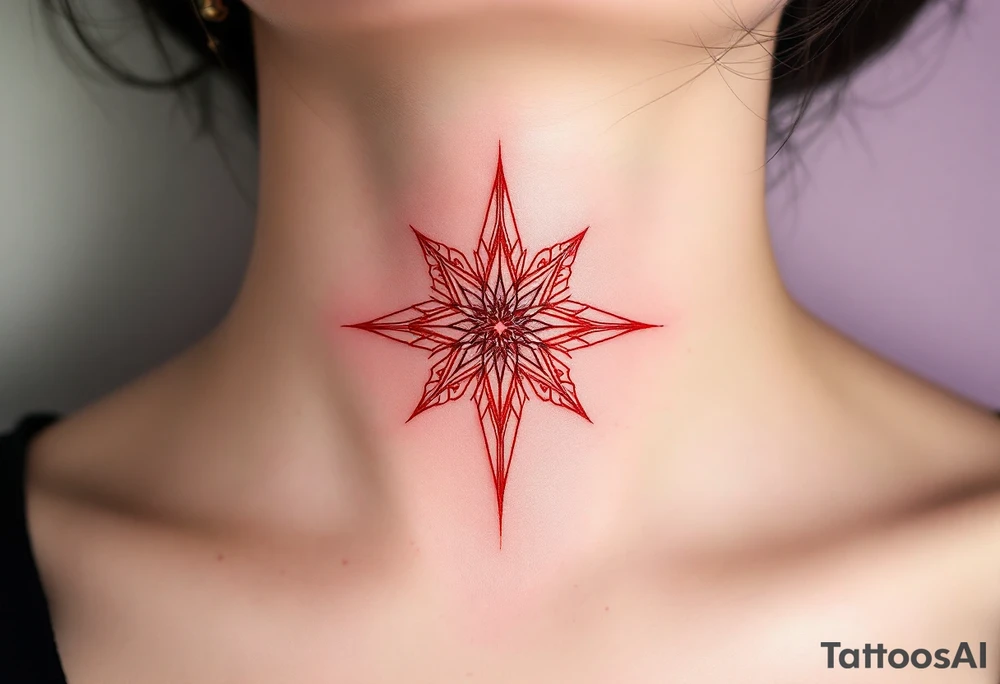 A red eight-pointed star tattoo conveys fiery passion and transformative strength. tattoo idea