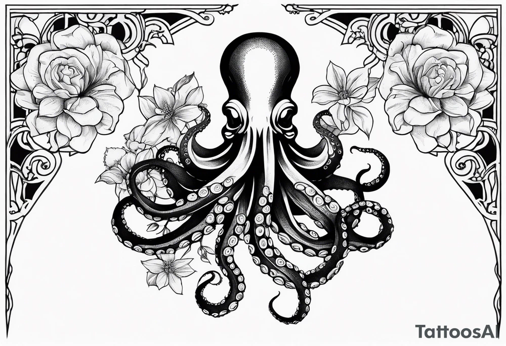 octopus holding flowers tattoo idea