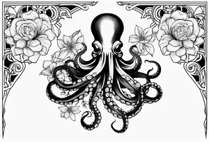 octopus holding flowers tattoo idea
