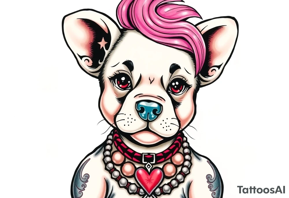 goth hot puppy girl with big boobs and pink hair tattoo idea