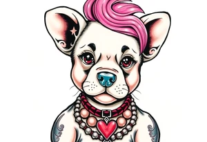 goth hot puppy girl with big boobs and pink hair tattoo idea