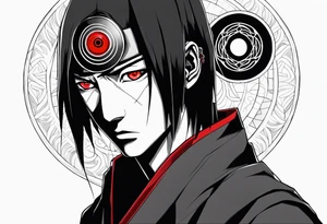 Itachi with sharingan on tricep tattoo idea