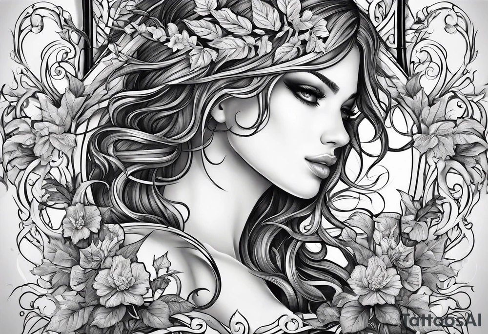 Leafy vines with sword tattoo idea