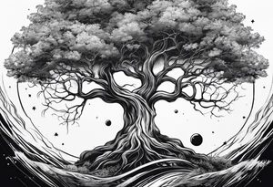tattoo drawing of a tree with the roots coming out of a planet tattoo idea