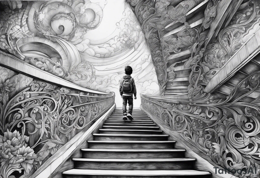Un niño subiendo por las escaleras de la atlantida tattoo idea
