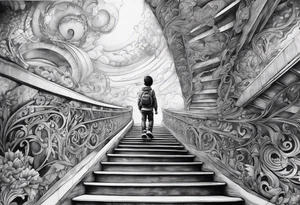 Un niño subiendo por las escaleras de la atlantida tattoo idea