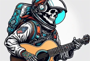 Skeleton astronaut playing acoustic guitar tattoo idea