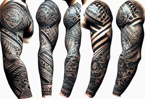 Full Polynesian tribal sleeve with turtle on top on arm tattoo idea