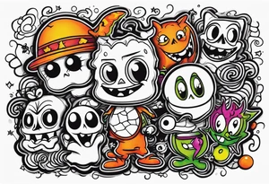 Spooky haunted Nickelodeon cartoon characters tattoo idea