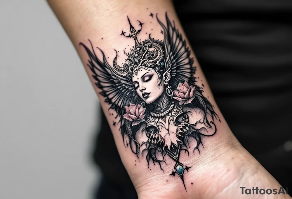 beautiful dmt deity trippy tattoo idea
