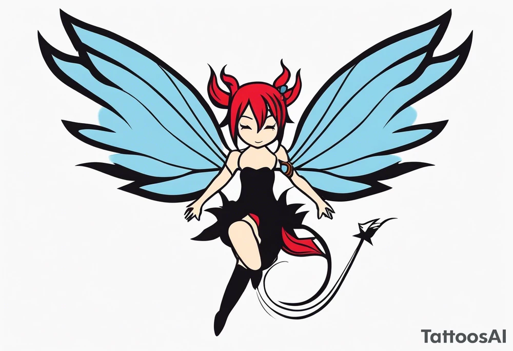 A fairy with a tail that is the fairy in the Fairy Tail anime guild logo in the same position tattoo idea