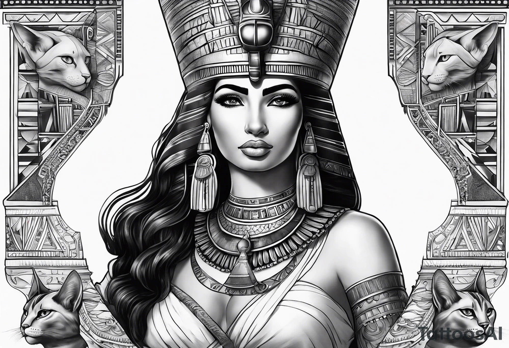 Sleeve with cleopatra, Horus and a Egyptian cat tattoo idea