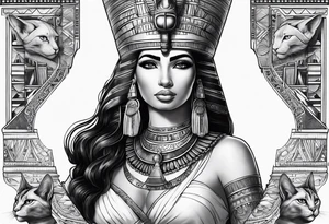 Sleeve with cleopatra, Horus and a Egyptian cat tattoo idea