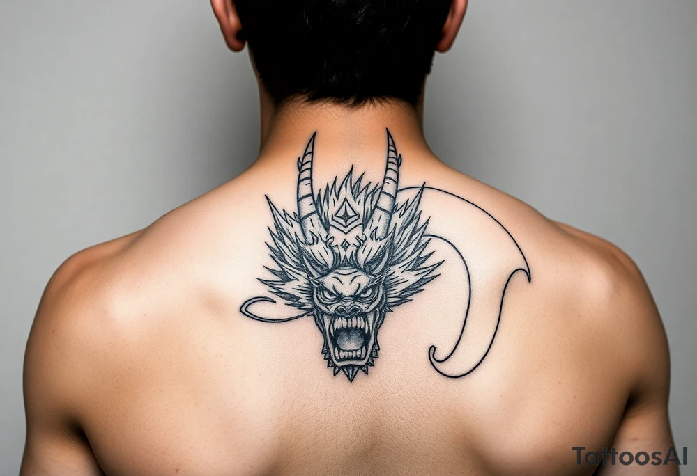 Tatuaje en espalda completa de la cabeza de un dragón demonio japones tattoo idea