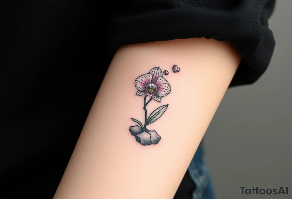 A single orchid growing from cracked stone, symbolizing strength and beauty in adversity tattoo idea