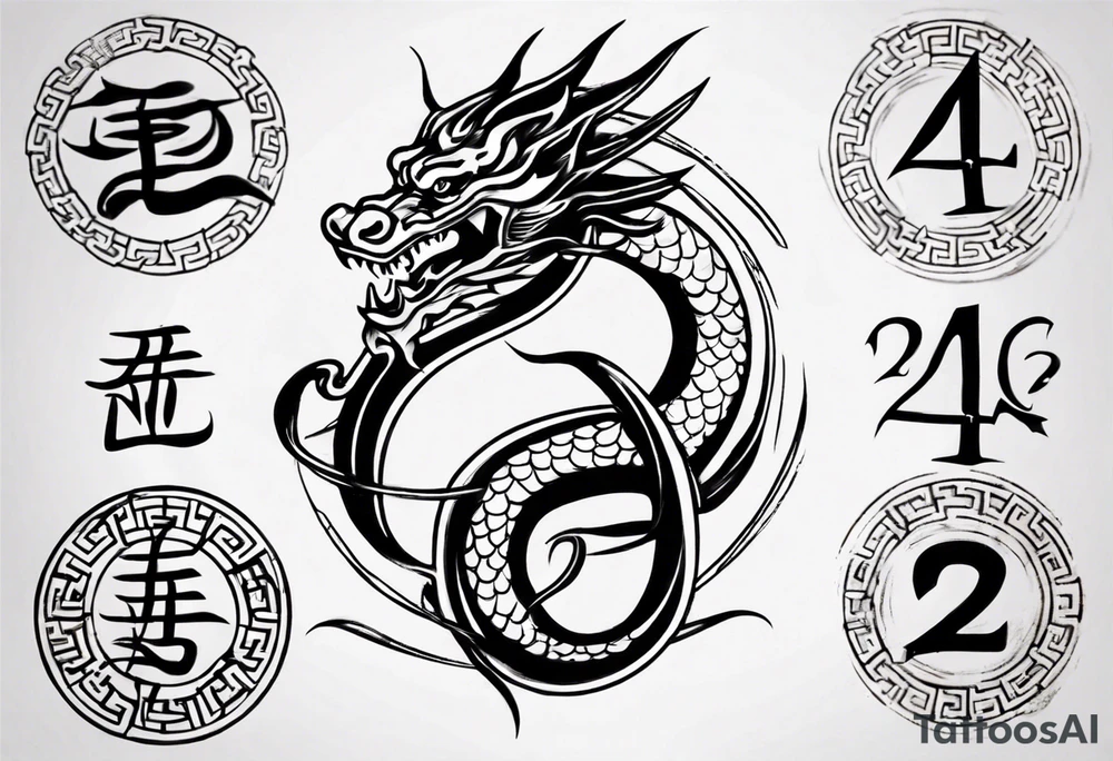 Number 24 with a Chinese dragon around it tattoo idea