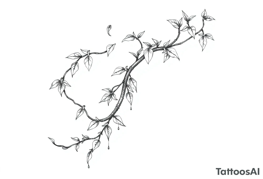 very long twisted plant with long leaves, dripping like ink, growing up under the breasts tattoo idea