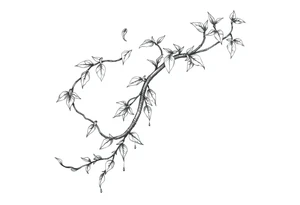 very long twisted plant with long leaves, dripping like ink, growing up under the breasts tattoo idea