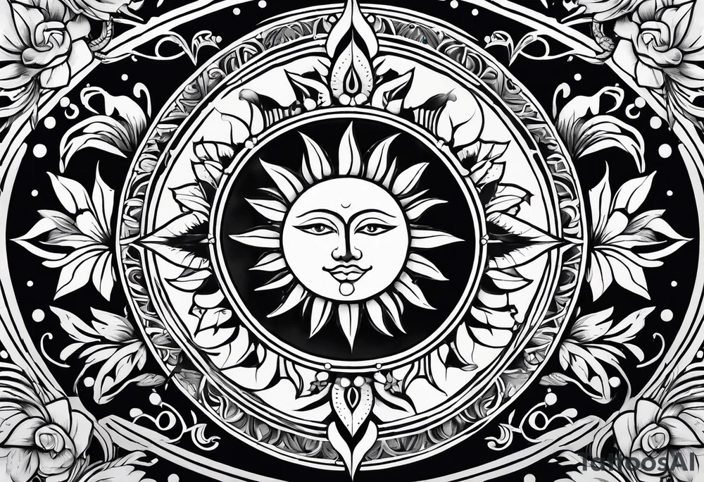Floral sun and moon astronomy tattoo idea
