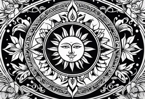 Floral sun and moon astronomy tattoo idea
