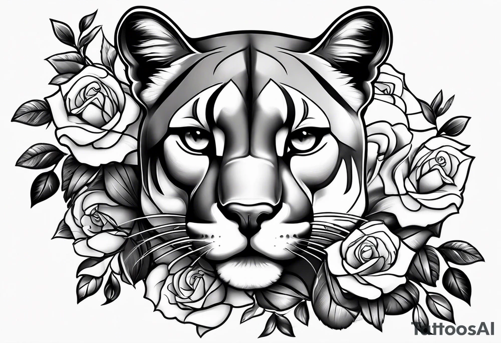 Cougar with roses tattoo idea