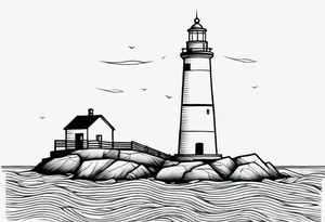 farol no oceano em mar agitado tattoo idea