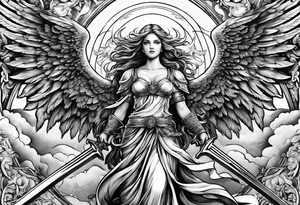 Angels with swords in the sky tattoo idea