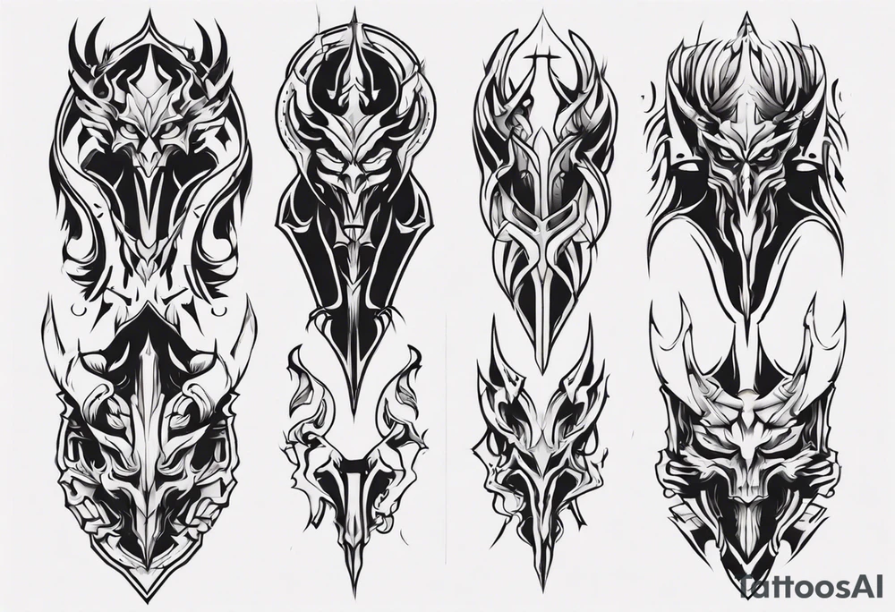 Demonic leg armor symmetrical tattoo idea