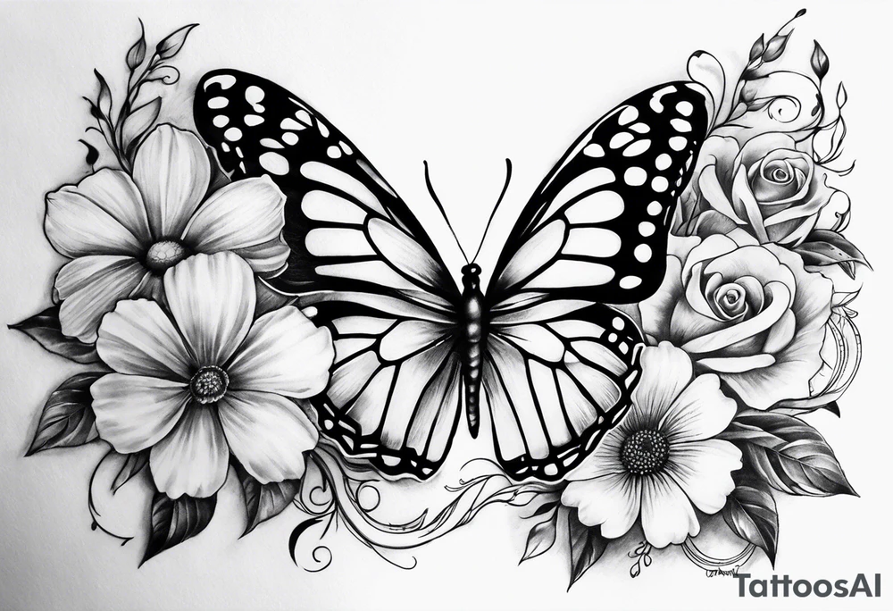 tattoo to represent that I have 3 children (girls). For inspiration I like flowers, the beach. Tattoo is for ribcage down side of body. I don't want images of women or girls in it. I want it pretty. To include daisy flowers and roses and buterfly tattoo idea