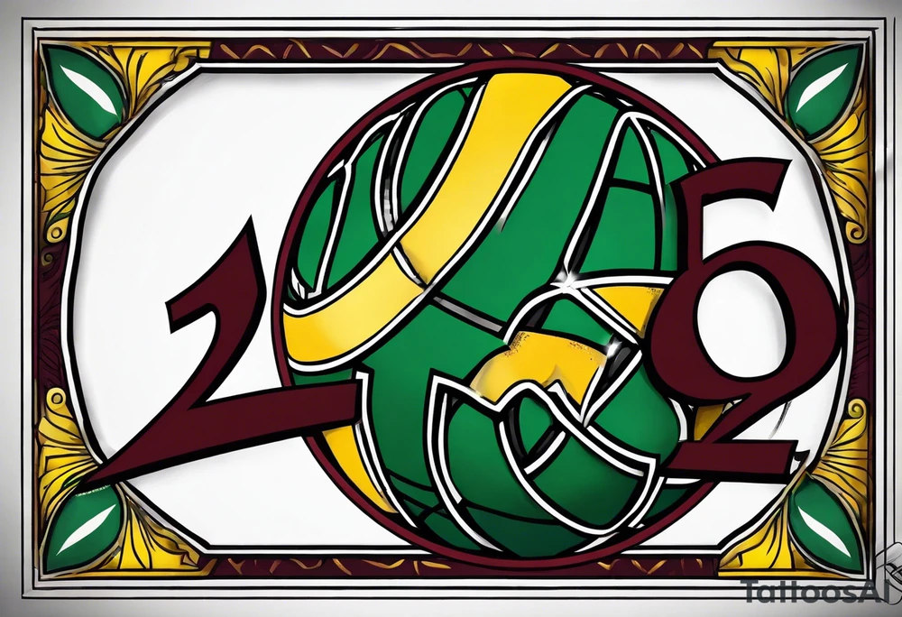 basketball number 24 with colors green, yellow, maroon and black tattoo idea