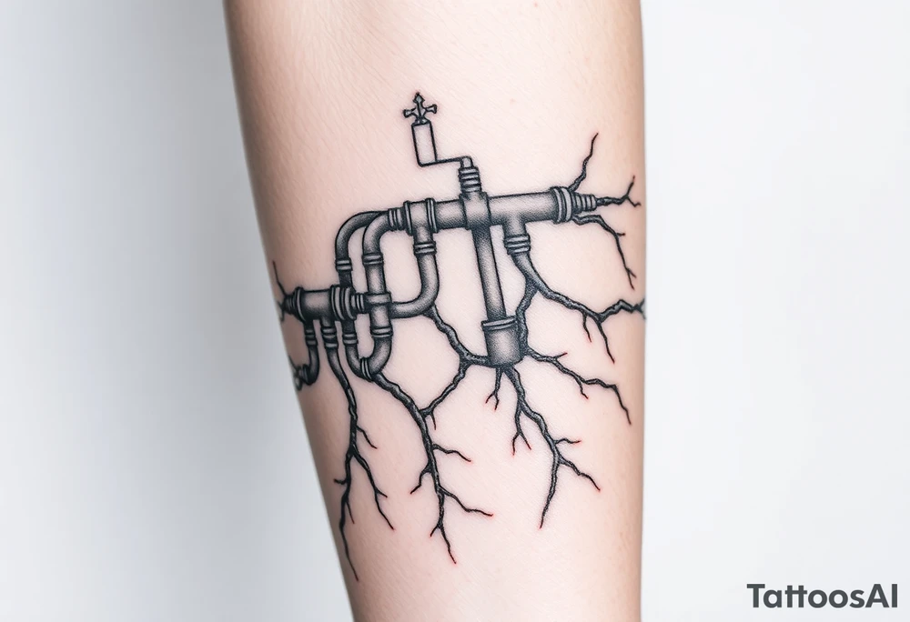 System of pipes that transitions into veins of forearm tattoo idea