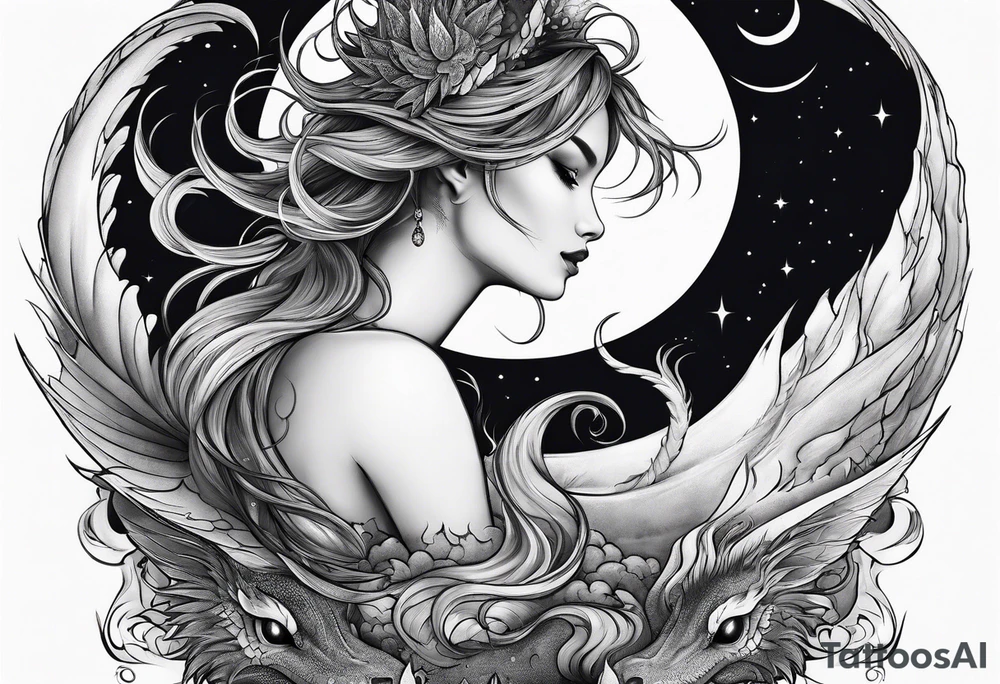 Moon fairy dragon tattoo idea