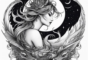 Moon fairy dragon tattoo idea