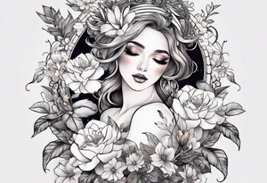 Sleeve with libra and flowers tattoo idea