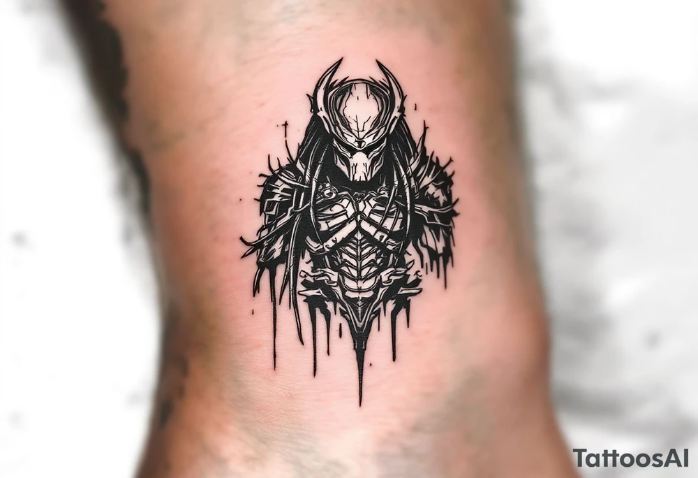 Ultimate Predator (Assassin Predator) – A towering genetically modified Yautja from The Predator (2018), standing 11 feet tall, with black armor-like skin, exposed muscle fibers, and no need for a bio-mask due to integrated targeting vision. tattoo idea