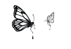 close up Bleeding butterfly and a second one who is in metal style and his placement is right and down from the first one tattoo idea