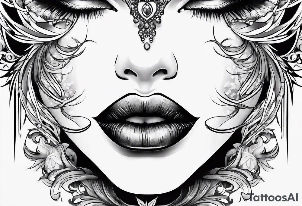 Lips with Lilith moon tattoo idea