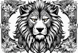 an eagle a lion and a wolf half-face tattoo idea