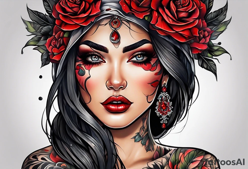 Neo traditional woman scar eyes blind blood tattoo idea
