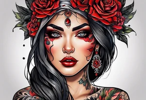 Neo traditional woman scar eyes blind blood tattoo idea