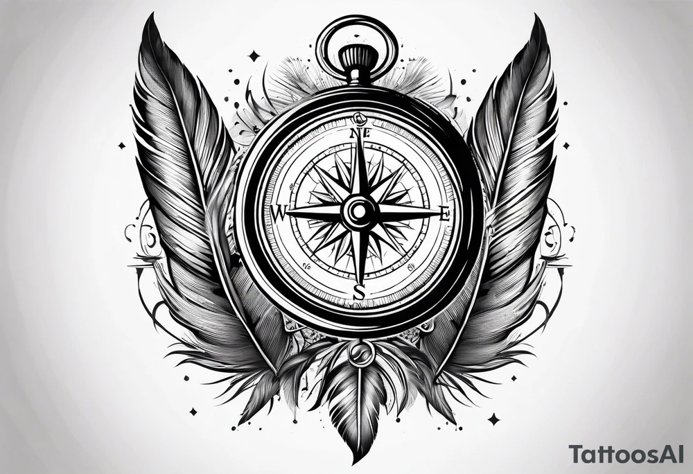Feather travel compass tattoo idea