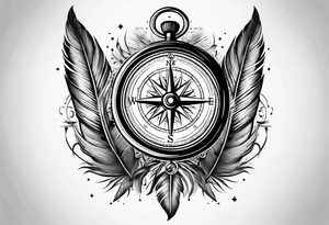 Feather travel compass tattoo idea